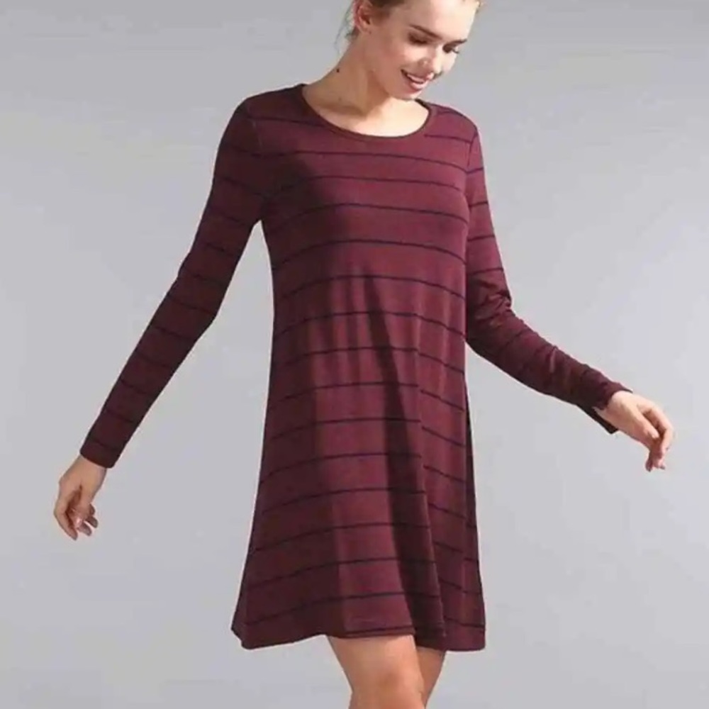 Softspun Long Sleeve Swing Dress Wine